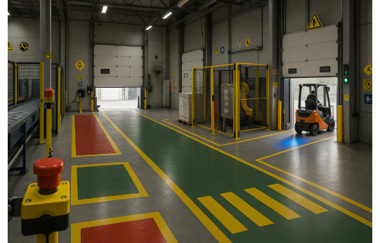 Логистика и склады: безопасные зоны у конвейеров, ворот и паллетайзеров