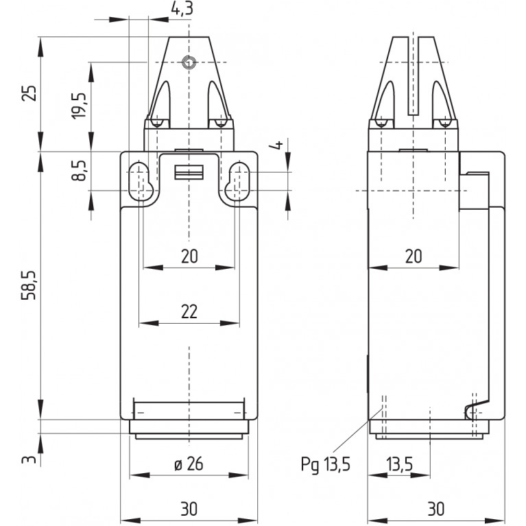 Шарнирный выключатель T3C 236-11Z-M20