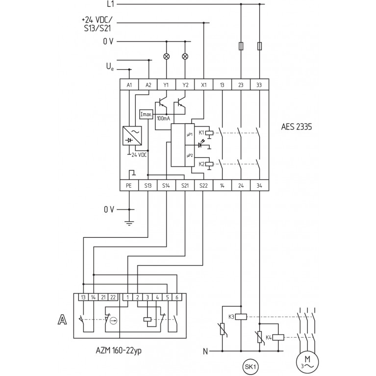 Реле безопасности AES 2335 UE: 24...230V AC/DC