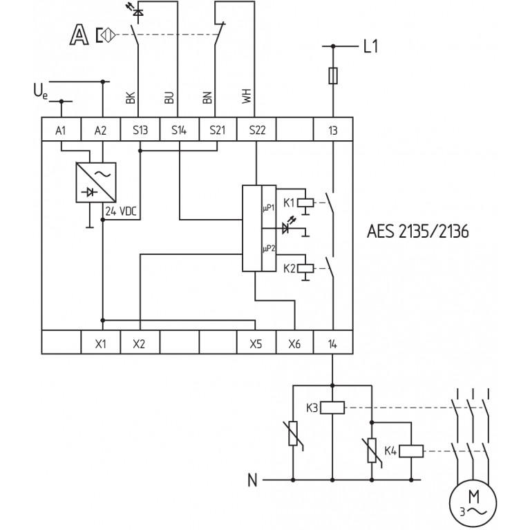 Реле безопасности AES 2135 UE: 24...230V AC/DC