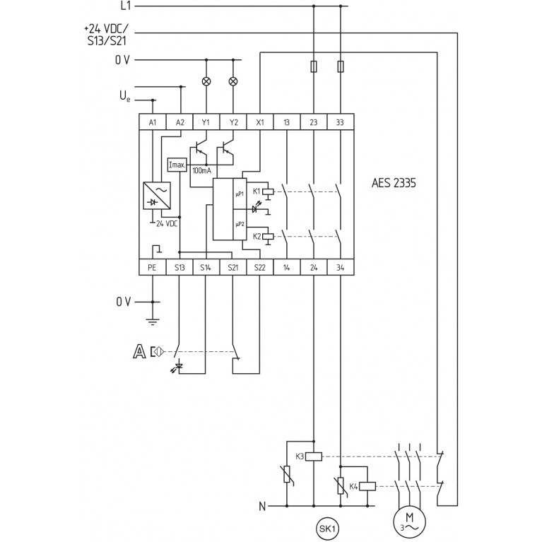 Реле безопасности AES 2335 UE: 24...230V AC/DC