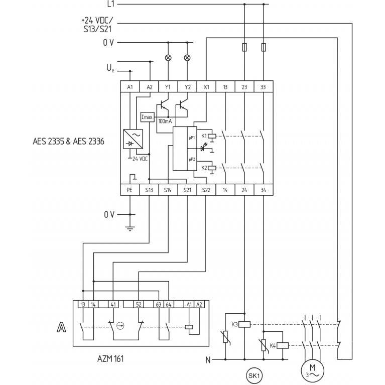 Реле безопасности AES 2335 UE: 24...230V AC/DC