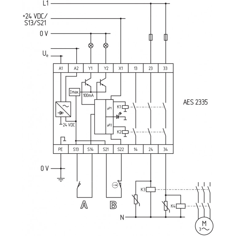 Реле безопасности AES 2335 UE: 24...230V AC/DC