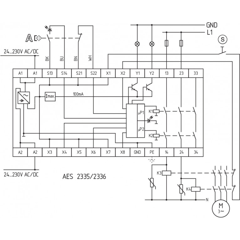 Реле безопасности AES 2335 UE: 24...230V AC/DC