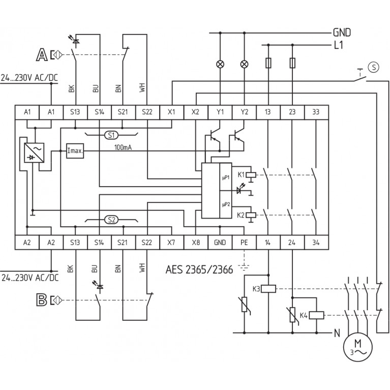 Реле безопасности AES 2365 UE: 24...230V AC/DC