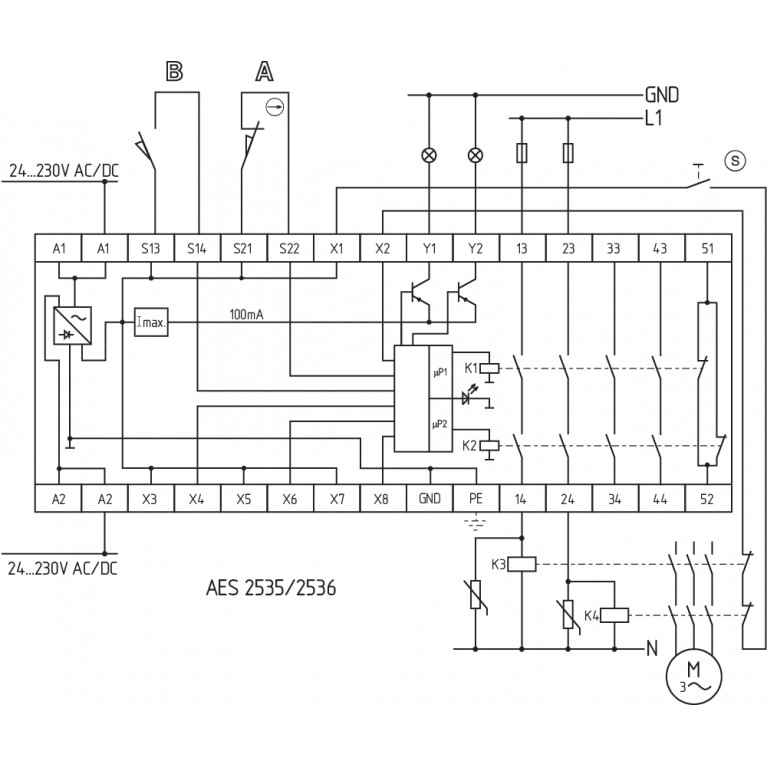 Реле безопасности AES 2535 UE: 24...230V AC/DC