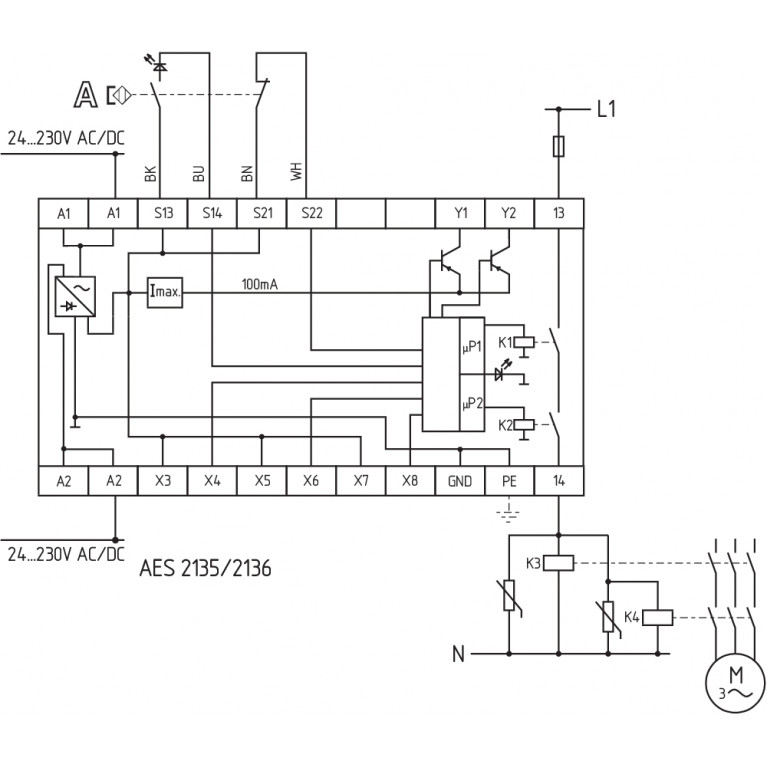 Реле безопасности AES 2135 UE: 24...230V AC/DC